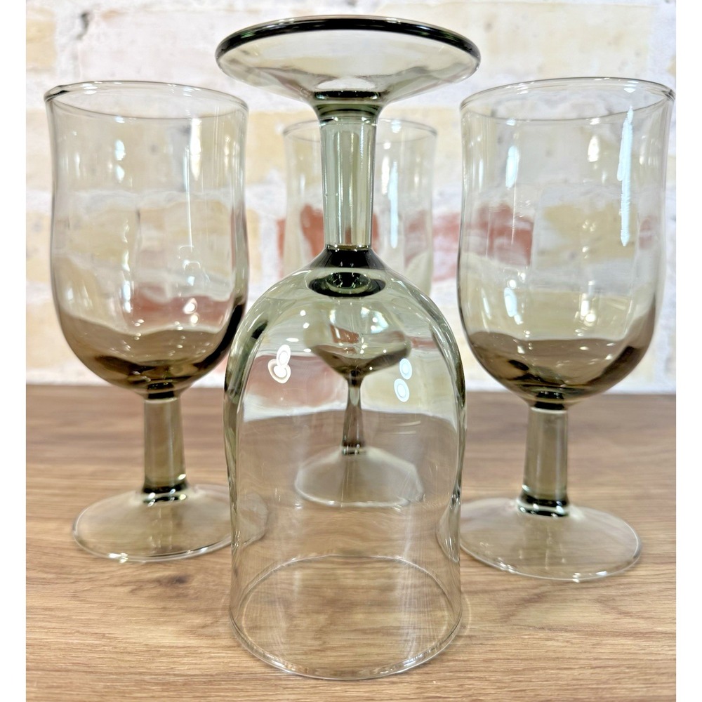 Vintage Duz Crystal Swedish Mod 5 Smoke Gray Water Goblets Blown Glass Mcm 1960s